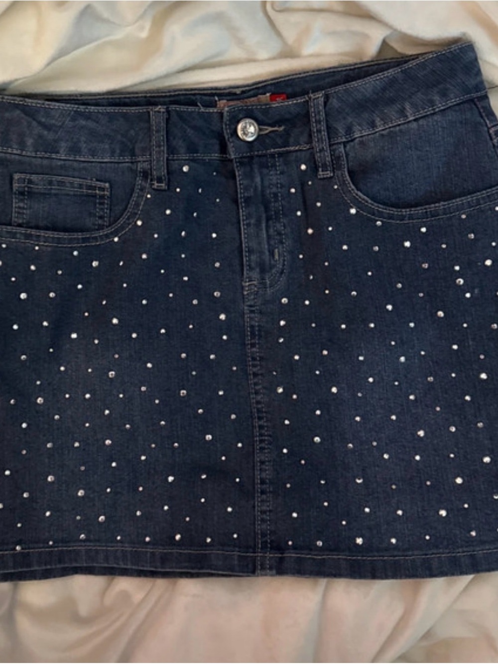 SO Dark Blue Denim Mini Skort Skirt with Rhinestone Studs